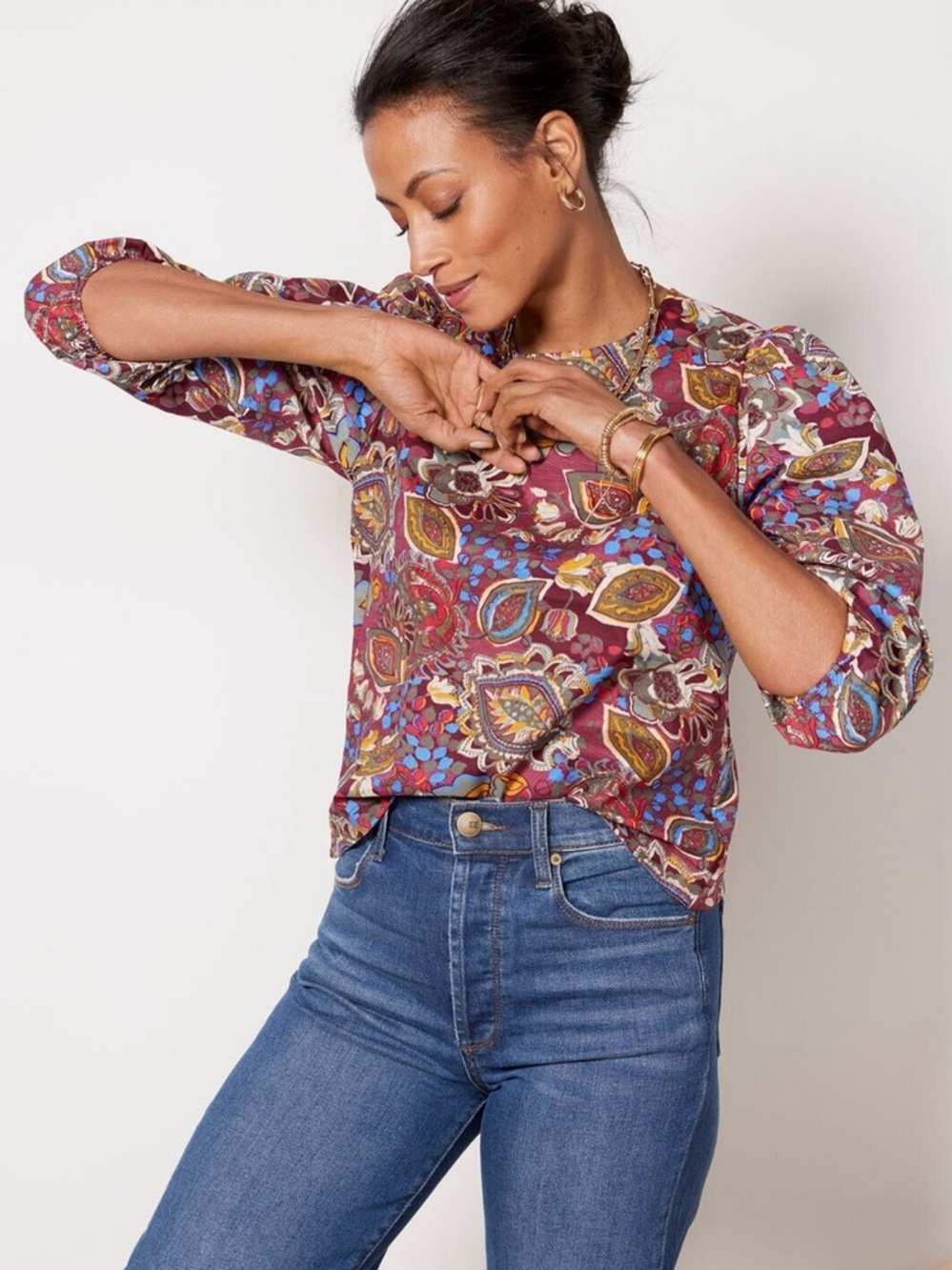 EVEREVE Loura Raglan Top 3/4 Sleeve 100% Cotton Lightweight Blouse